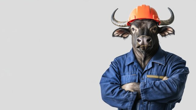Bull in a Hard Hat   Construction Worker Animal Concept