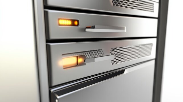 Sleek and Modern Server Rack with Glowing Indicators