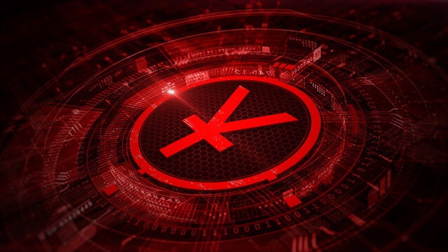 Chinese yuan symbol is displayed in digital interface, symbolizing digital currency, fintech, and modern financial technology. Ideal for concepts of cryptocurrency and digital economy. 3D Rendering