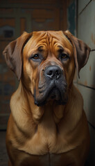 Obraz premium Shar Pei Dog Sitting Indoors with Calm and Wrinkled Expression