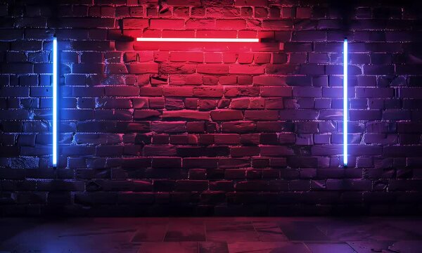 
Red and blue neon light on a brick wall background vector illustration. Design element that could be used for a sport, concert or party poster, flyer, banner,