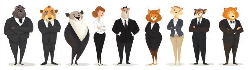 Business Animals in Suits Cartoon Illustration