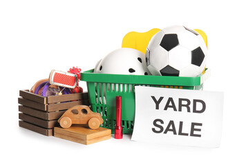 Unwanted stuff for yard sale on white background
