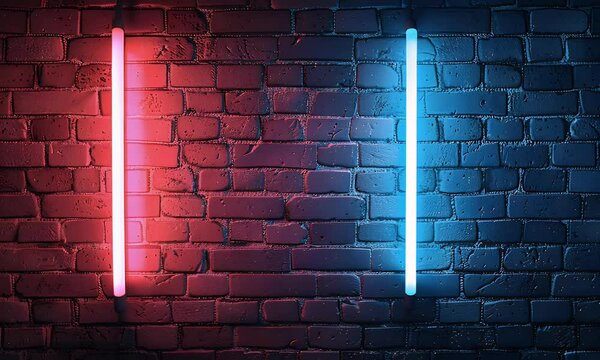 
Red and blue neon light on a brick wall background vector illustration. Design element that could be used for a sport, concert or party poster, flyer, banner,