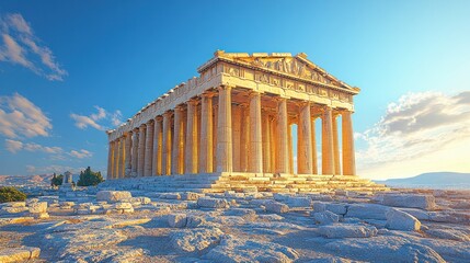 Obraz premium The Parthenon, a Greek Temple in Athens, at Sunset