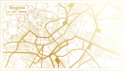 Bergamo Italy City Map in golden Colors in Retro Style. Outline Map.