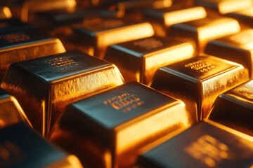 Gold bars in a row. Financial concepts.  Gold bars