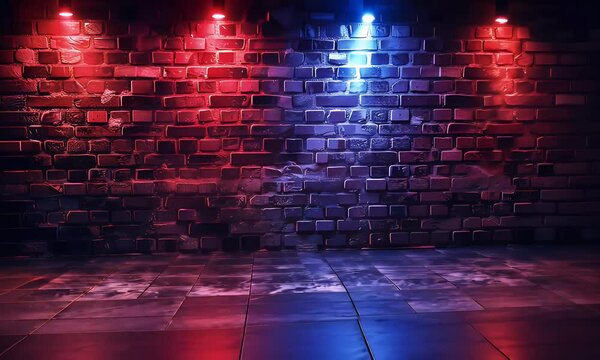 
Red and blue neon light on a brick wall background vector illustration. Design element that could be used for a sport, concert or party poster, flyer, banner,