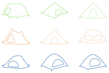 Simple camping tent outline illustration set design © Gifa_Art