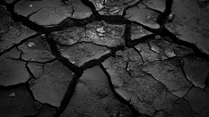 Cracked Dry Earth Texture  Abstract Background  Black and White