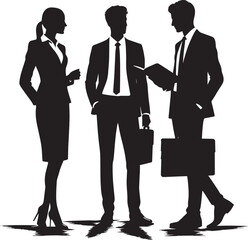 Group of business people talking silhouette vector illustration isolated on a white background