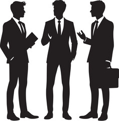 Group of business people talking silhouette vector illustration isolated on a white background