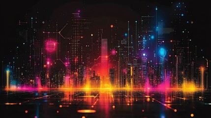 Fototapeta premium Colorful data visualization with bright lights and futuristic elements on a black background.