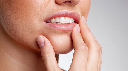 Obraz premium patient holding their jaw in pain, indicating dental discomfort. expression reflects distress, highlighting importance of dental care and health
