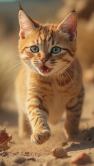 Obraz premium Orange Tabby Kitten Walking Outdoors with Playful and Inquisitive Look