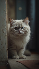 Obraz premium Fluffy Persian Kitten Sitting Indoors with Calm and Peaceful Expression