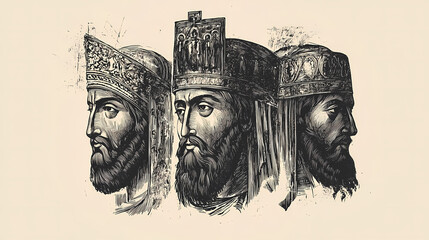 Cross-hatching involves overlapping lines for shadow effects. Byzantine Icon Art. Illustration