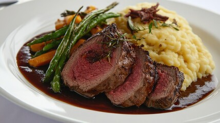 Succulent Beef Dish with Vegetables and Mashed Potatoes