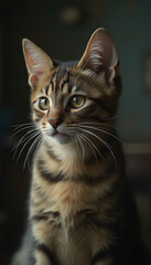 Fototapeta premium Curious Tabby Kitten Sitting Indoors with Gentle and Friendly Look