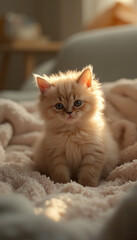 Fototapeta premium Fluffy Kitten Resting Indoors with Peaceful and Relaxed Look