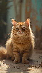 Inquisitive Ginger Kitten Sitting Indoors with Playful and Curious Expression