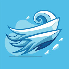 Obraz premium Abstract blue and white illustration of a wave with abstract wing-like shape.