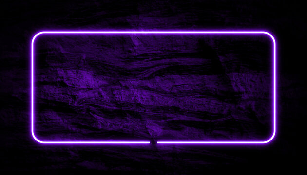 Dark purple surface stone wall background. purple neon light and rectangle shape.