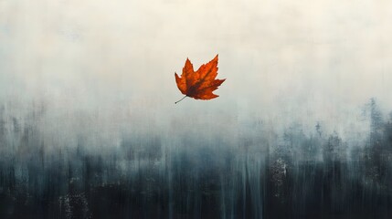 131. A solitary leaf floating in the air, with a softly blurred landscape behind it