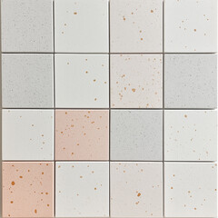 Granito tile design in a muted color palette of ivory, gray, and soft coral, with gentle