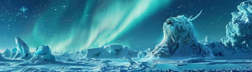 Obraz premium A frozen landscape under the aurora borealis