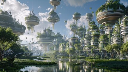 A futuristic metropolis where buildings are living organisms