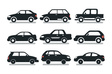 Fototapeta premium A set of simple and clean car silhouettes, perfect for websites, apps, or infographics related to transportation, vehicles, or automotive industry.