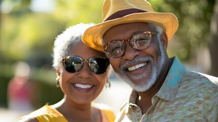 Fototapeta premium woman man outdoor senior couple happy lifestyle retirement together smiling love old nature mature. 