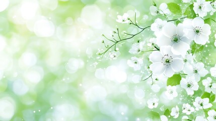 Delicate white flowers on a soft green background, creating a serene and tranquil atmosphere perfect for nature-themed projects.