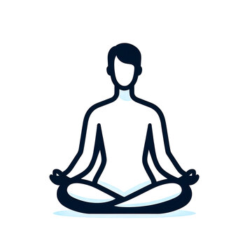 recommend clip art: Isolated black and white vector illustration of a young man meditating on a white background.