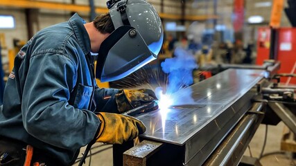 at construction site the wielder is wielding metal sheet with spark of fire 
