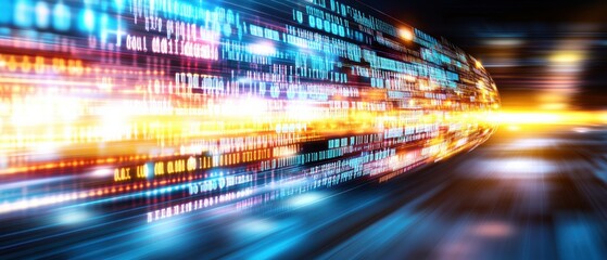 Dynamic abstract light trails illustrating speed and technology in a vibrant digital landscape.