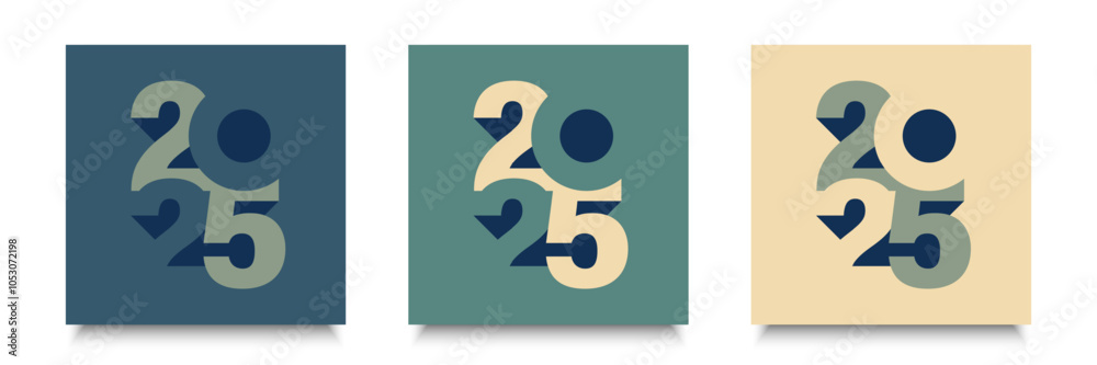 Wall mural Set of 2025 Number Design. 2025 Happy New Year Text Design.