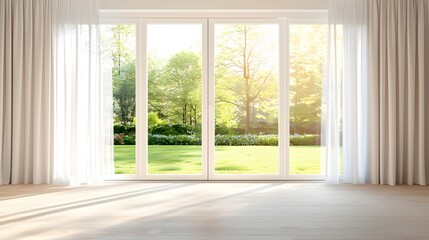 Fototapeta premium Bright and Cozy Living Room with Large Windows