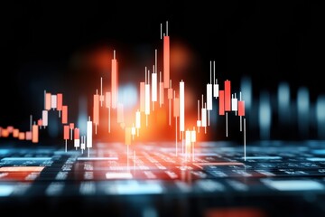 Dynamic financial chart displaying vibrant candlestick patterns and data trends, representing market movements and analytics.