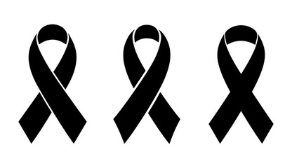 Black Awareness Ribbon Icon Set for International AIDS Day and Cancer Day Memorial