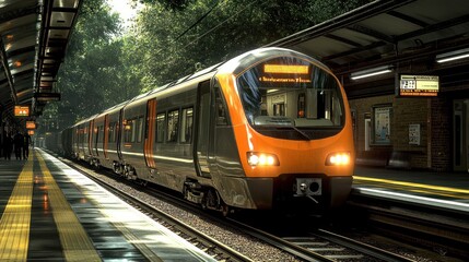 Fototapeta premium Modern Train Arriving at a Platform Station