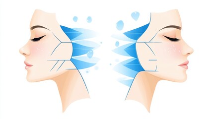 Elegant illustration showing facial contours, highlighting beauty and skincare with artistic line and color design.