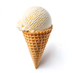 A Single Scoop of Vanilla Ice Cream Nestled in a Waffle Cone