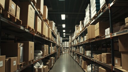 Fototapeta premium Warehouse Interior with Cardboard Boxes