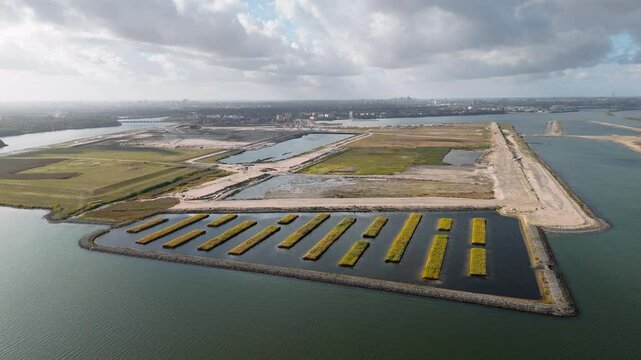Amsterdam&rsquo;s Strandeiland, an artificial island under development in IJburg. This future sustainable housing district features new land, designed for eco-friendly urban living.