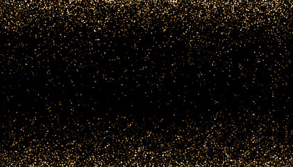 Golden yellow orange glitter particles falling. Night sky with stars. Celebration background. Beautiful sparkling light confetti. Galaxy space.