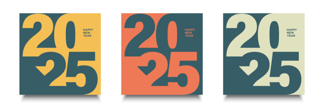 Set of 2025 Number Design. 2025 Happy New Year Text Design.