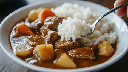 Comforting Beef Curry with Carrots and Potatoes in Luxurious Golden Sauce