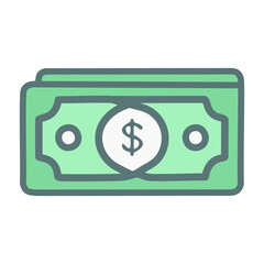 Dollar bill flat color icon. Money vector illustration isolated on white background.
